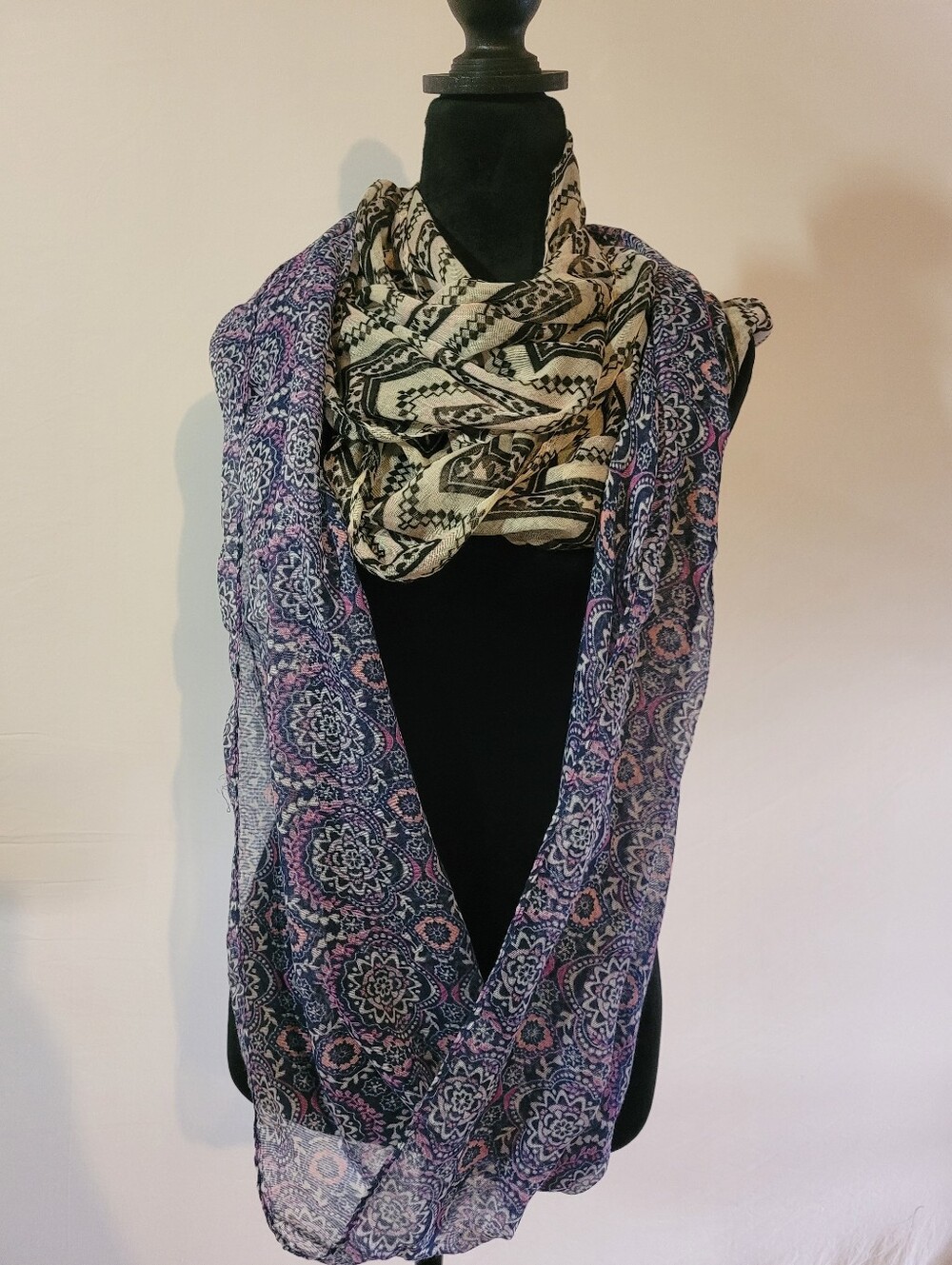 Lightweight Infinity Scarf Set Of 2, Pink, White And Multi